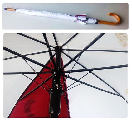 Paraguas recto del doblez de J del eje de madera de madera de la manija