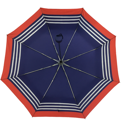 Paraguas plegable de la pongis del marco del cinc de la raya azul para las señoras